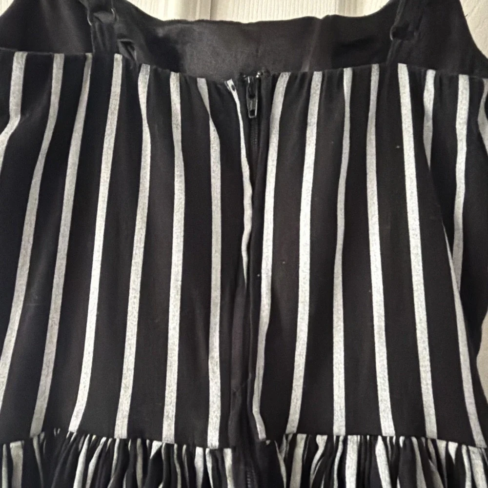 Pinup Couture Dress XS Black White Stripe Fit Flare Midi Pockets Lined Boning